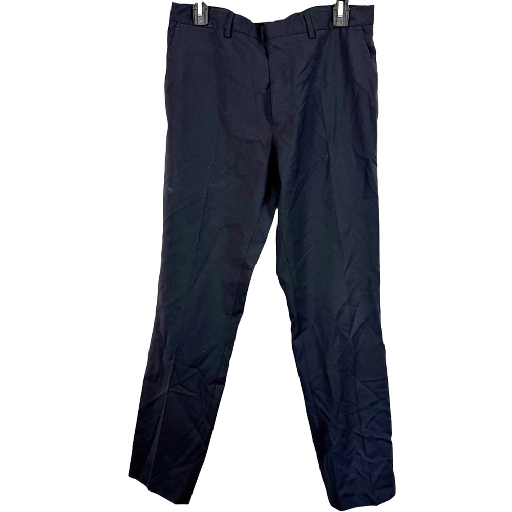 Burberry London 100% Virgin Wool Flat Front Navy Blue Dress Suit Pants sz 33x 30
